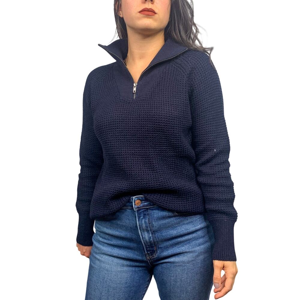 RDI Navy Blue Quarter Zip Tight Knit Sweater